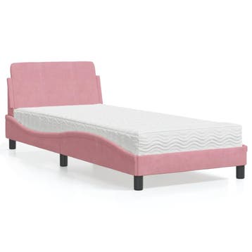 vidaXL Bed met matras Dover fluweel roze 90x190 cm, 90 cm, Eenpersoons, Verzenden, Nieuw
