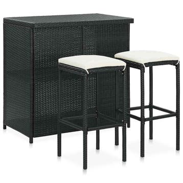 vidaXL 3-delige Barset poly rattan zwart, Verzenden, Nieuw