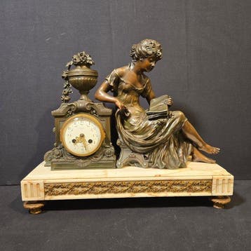 Tafelklok Neoklassieke stijl Legering, Marmer - 1850-1900 -, Antiek en Kunst, Antiek | Klokken