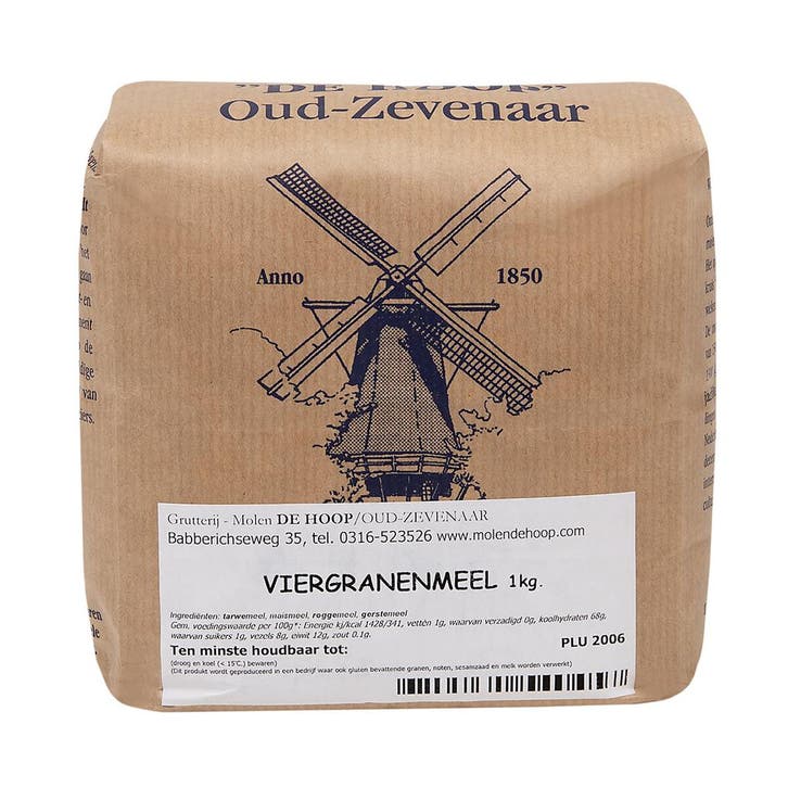 Molen de Hoop Viergranenmeel 1kg, Hobby en Vrije tijd, Taarten en Cupcakes maken, Nieuw, Verzenden