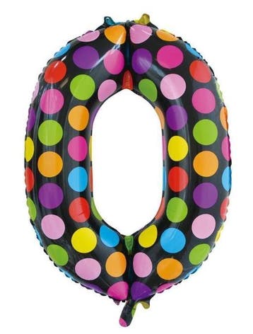 Folie Ballon Cijfer 0 gekleurd stippen 86 cm, Verzenden, Nieuw, Feestartikel, Verjaardag