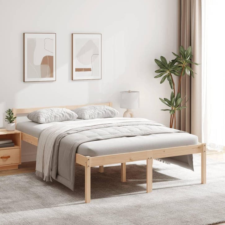 vidaXL Seniorenbed massief grenenhout wit 120x190 cm, Huis en Inrichting, Slaapkamer | Bedden, 120 cm, 190 cm of minder, Bruin