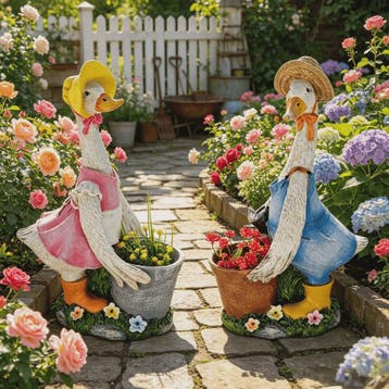 Vrolijke Cartoon Eend Tuinbeeld met Planter - 36.5 cm Hars O, Verzenden, Nieuw