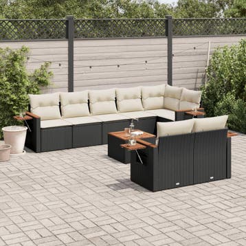 vidaXL 9-delige Loungeset met kussens poly rattan zwart, Verzenden, Nieuw, Loungeset
