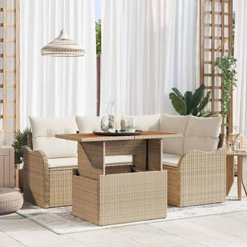 vidaXL Tuin Sofa Set 5 st Beige Poly riet, Verzenden, Nieuw, 5 zitplaatsen
