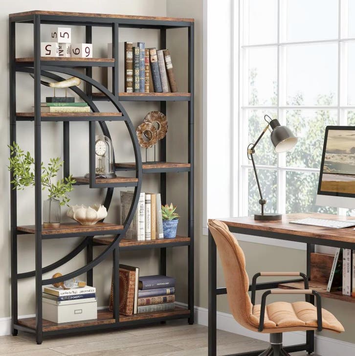 Nieuw: Industriële Boekenkast met 5 Niveaus – Hout en Metaal, Huis en Inrichting, Kasten | Boekenkasten, Nieuw, Met lade(s), Verzenden