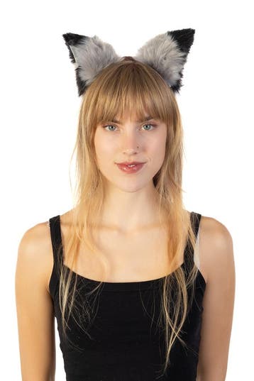 KIMU® Haarband Grote Furry Oortjes Grijs Zwart Beer Vos Diad, Ophalen of Verzenden, Nieuw, Carnaval, Accessoires