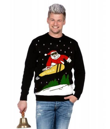 Kersttrui zwart snowboard Santa, Ophalen of Verzenden, Nieuw