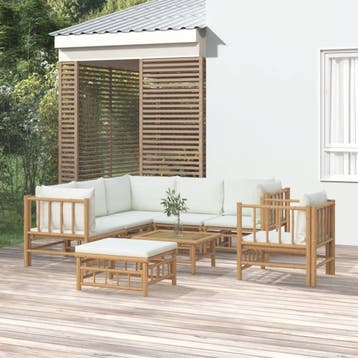 vidaXL 8-delige Loungeset met kussens bamboe crèmewit, Verzenden, Nieuw, Hout, Loungeset