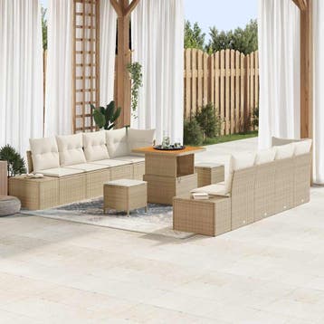 vidaXL Tuinbankenset Beige Poly riet, Verzenden, Nieuw, Rotan