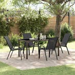 vidaXL Tuin eettafelset 5 pcs Zwart Poedercoating staal, Verzenden, Nieuw, Textileen, 5 zitplaatsen