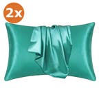 2 STUKS - Satijnen kussensloop Zacht Groen 60 x 70 cm hoofdk, Ophalen of Verzenden, Nieuw