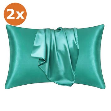 2 STUKS - Satijnen kussensloop Zacht Groen 60 x 70 cm hoofdk, Ophalen of Verzenden, Nieuw