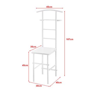 Dressboy kledingrek stoel 107x45x45 cm metaal en MDF wit, Verzenden, Nieuw