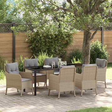 vidaXL Tuin eettafelset 7 st Beige poly rattan, Tuin en Terras, Tuinsets en Loungesets, Verzenden, Nieuw, Rotan, 7 zitplaatsen