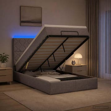 vidaXL Ottoman Bed met Matrassen en LED Taupe 120 x 190 cm, Verzenden, Nieuw, Twijfelaar