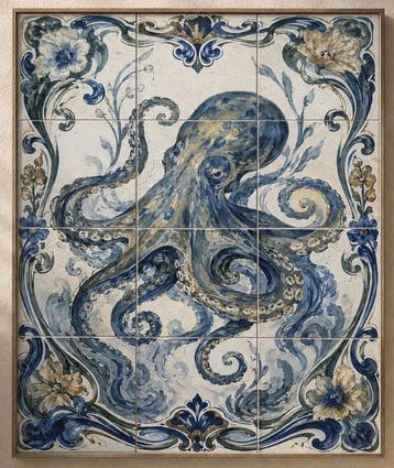 Riviera Tiles - Figuur - Le Poulpe Bleu - Groot decoratief, Antiek en Kunst