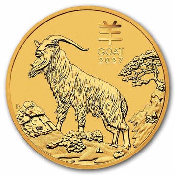 Gouden Lunar III - 1/10 oz 2027 Year of the Goat, Postzegels en Munten, Verzenden, Losse munt, Goud