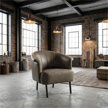 Leren fauteuil Embrace - Vintage Stone (grijs), Huis en Inrichting, Eigentijds, Klassiek, Modern, Romantisch, Nieuw, Ophalen of Verzenden