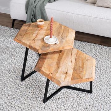 Salontafel set van 2 Bruin - achthoekig - modern&stijlvol, Overige houtsoorten, 50 tot 100 cm, Nieuw, Modern, warm, landelijk