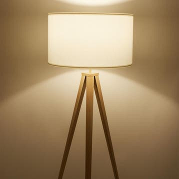 Staande lamp Lunaris, textielkap, driepootsframe - eiken, Verzenden, Nieuw