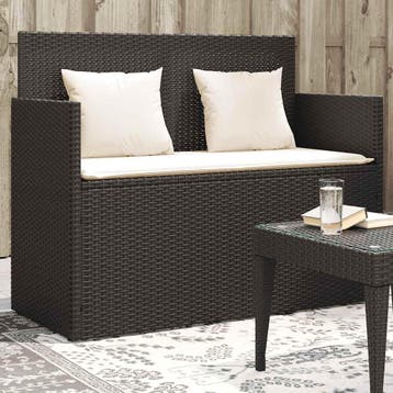 vidaXL Tuinbank met kussens poly rattan zwart, Tuin en Terras, Verzenden, Nieuw