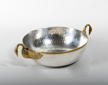 Prachtige verzilverde Art Deco fruitschaal met gouden