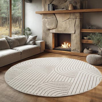 Rond Japandi Vloerkleed | Helix | Bogen | Crème | 120x120 cm, Verzenden, Nieuw
