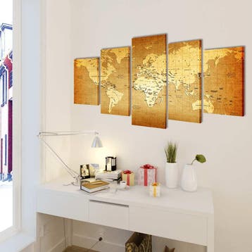 vidaXL Canvas muurdruk print set wereldkaart 200 x 100 cm, Huis en Inrichting, Verzenden, Nieuw