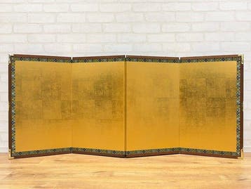 Kamerscherm - Hout, Zijde, Textiel, Koper, goudblad - Japan
