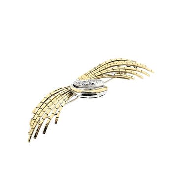 Bicolor gouden broche met diamanten; 0,60 ct., Sieraden, Tassen en Uiterlijk, Broches, Gebruikt, Ophalen of Verzenden, Met edelsteen