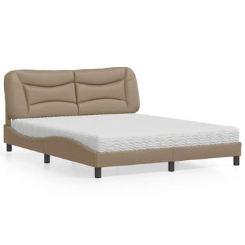 vidaXL Bed met matras Hvar kunstleer cappuccinokleurig, Overige materialen, Bruin, Verzenden, 200 cm