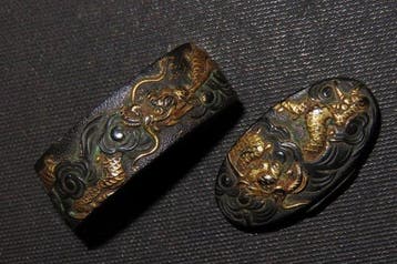 Koper - C5-906 Dragon Fuchi & Kashira - Japan - Edo Periode, Antiek en Kunst