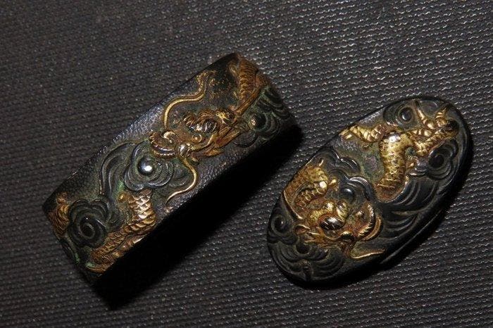 Koper - C5-906 Dragon Fuchi & Kashira - Japan - Edo Periode, Antiek en Kunst, Antiek | Overige Antiek