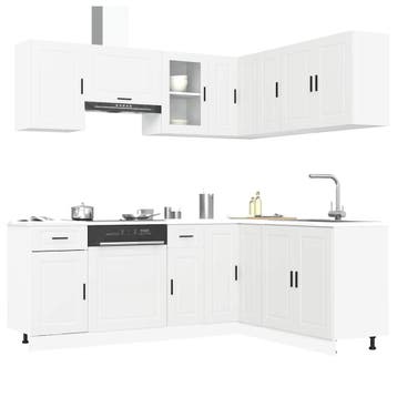 vidaXL 11-delige Keukenkastenset Porto bewerkt hout wit, Huis en Inrichting, Verzenden, Nieuw, Wit