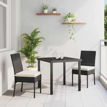 vidaXL Tuin eettafelset 3 pcs Zwart Gepoedercoat staal, Verzenden, Nieuw, Rotan, 3 zitplaatsen