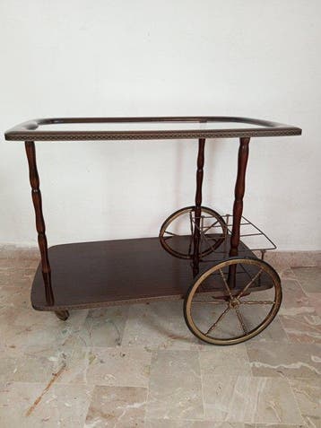 Serveerwagen - Hout, Glas, Metaal - Barwagen