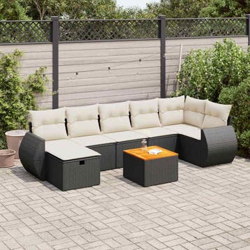 vidaXL 8-delige Loungeset met kussens poly rattan zwart, Verzenden, Nieuw, Loungeset