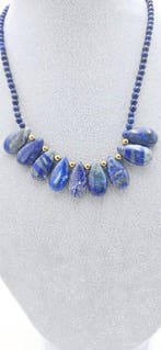 Uitstekende ketting met natuurlijke lapis lazuli-druppels
