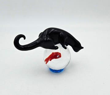 sculptuur, Flower cat - 5 cm - Glas, Antiek en Kunst