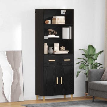 vidaXL buffetkast Zwart Eiken 69,5 x 32,5 x 180 cm Bewerkt, Minder dan 50 cm, Verzenden, Nieuw, Minder dan 100 cm