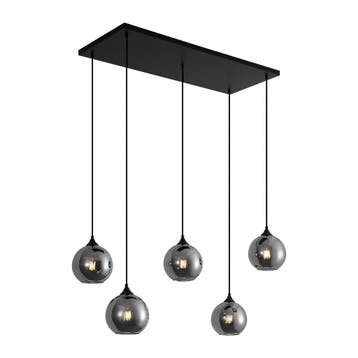 Art deco hanglamp zwart met smoke glas 5-lichts - Wallace, Verzenden, Nieuw, Glas, Art Deco