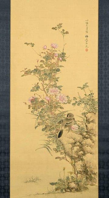 Very fine bird-and-flower scroll, signed - including