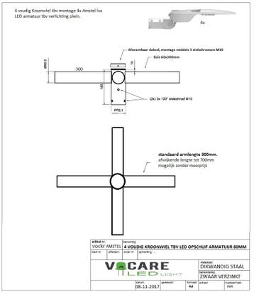 Lampenrek / wielkroon 4 voudig buis 60mm  t.b.v. montage..., Nieuw