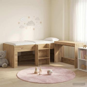 vidaXL Hoge Bed Frame met Bureau voor Kinderen 2 st, Verzenden, Nieuw, Bruin, Hout