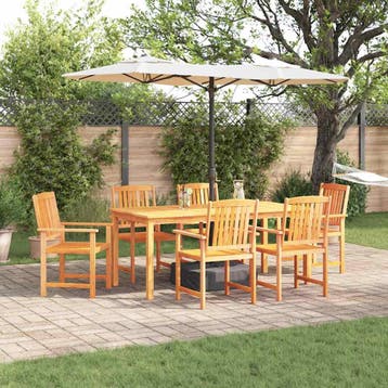 vidaXL Tuin eettafelset 7 st Bruin Massief Acaciahout, Tuin en Terras, Tuinsets en Loungesets, Verzenden, Nieuw, 7 zitplaatsen