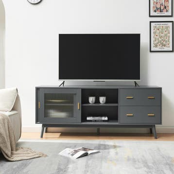 Tv-meubel Susa met lades en schuifdeuren met glas 160x40x65, Verzenden, Nieuw