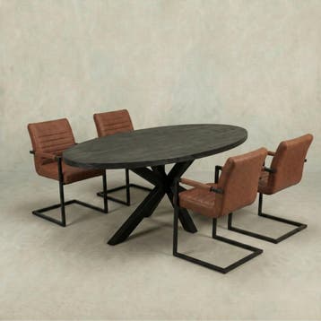 Mangohouten Eettafel Ovaal Oscar 300x130 cm Zwart (5cm), Huis en Inrichting, Verzenden, Nieuw, Industriële meubels, Ovaal