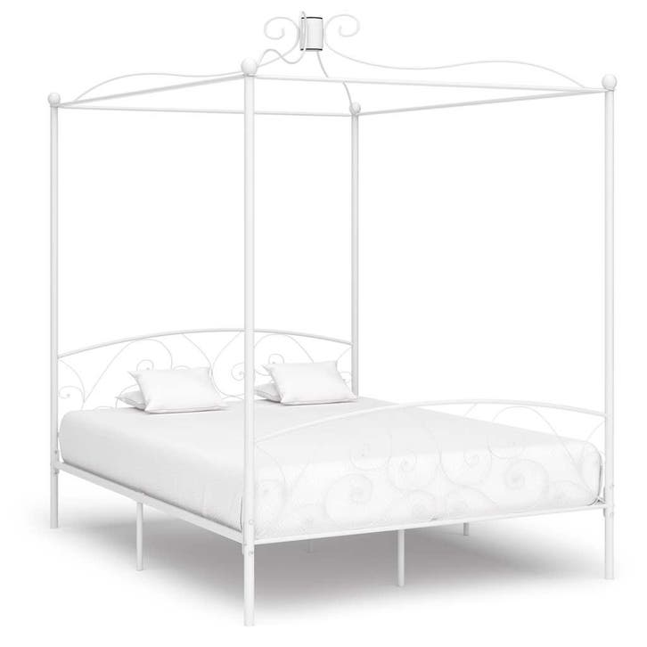 vidaXL Hemelbedframe metaal wit 180x200 cm, Huis en Inrichting, Slaapkamer | Bedden, 80 cm, 200 cm, Wit, Eenpersoons, Nieuw, Metaal