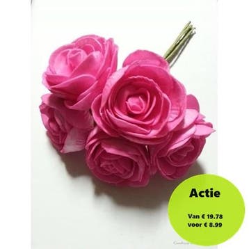 Camelia Ranonkel Fuchsia Neon Foambloem doos 30 stuks, Ophalen of Verzenden, Nieuw